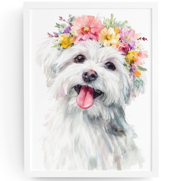 Creative Path Studios Other - Watercolor White Maltese Dog Portrait Wall Art Print Poster, Unframed